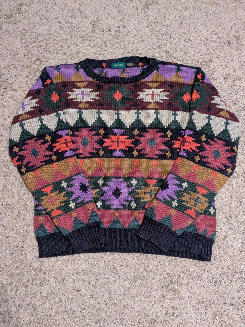 Byford 80s Vintage Silk Blend Sweater Men's Large Grandpa Aztec Tribal Southwest
